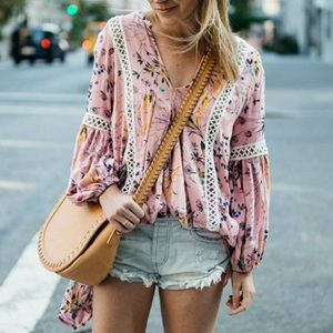Chicwish Flow My Way Pink Floral Tunic Top